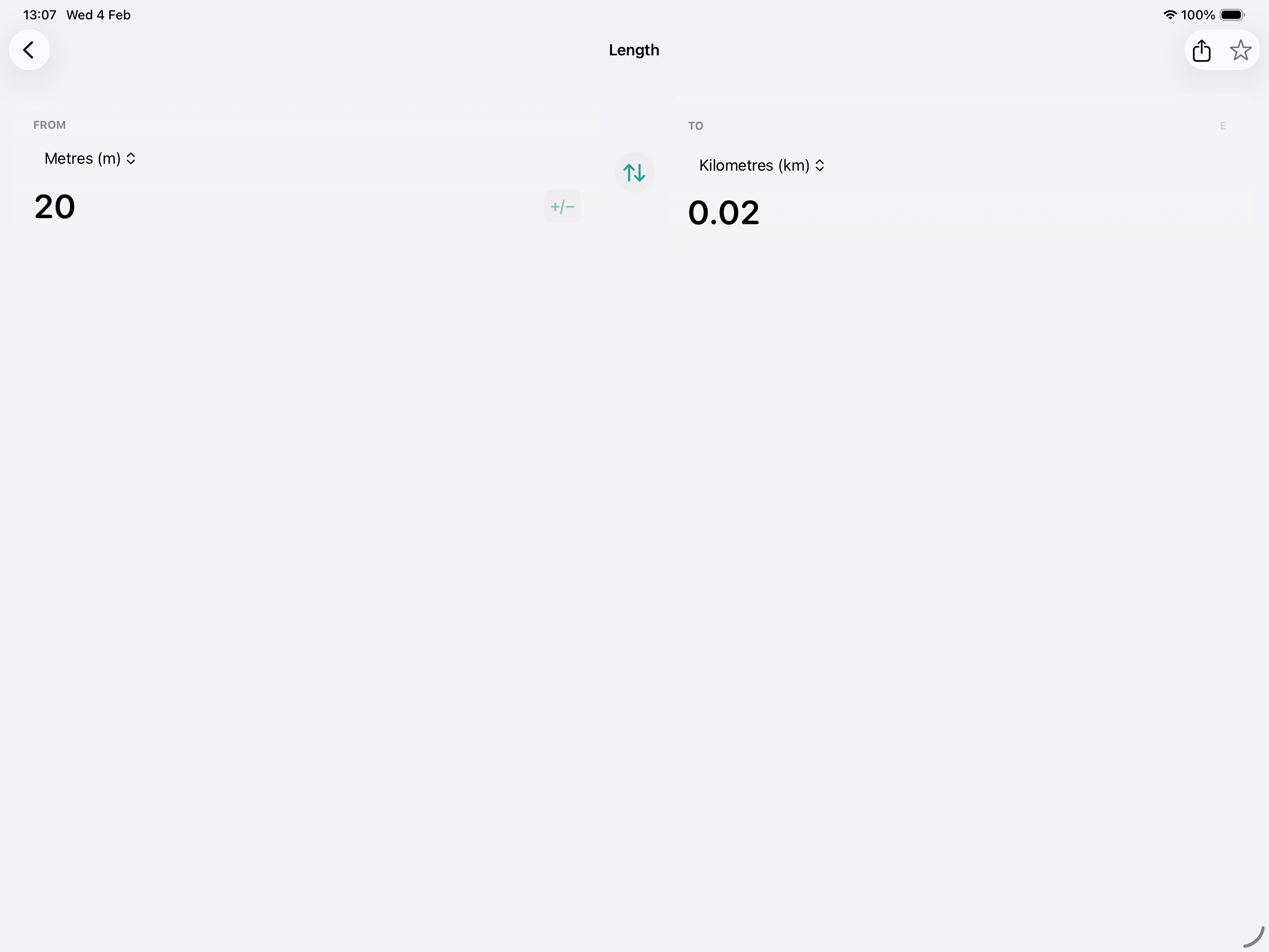 iPad length converter in landscape layout