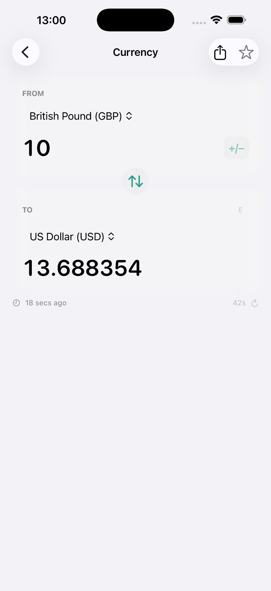 Currency converter showing GBP to USD