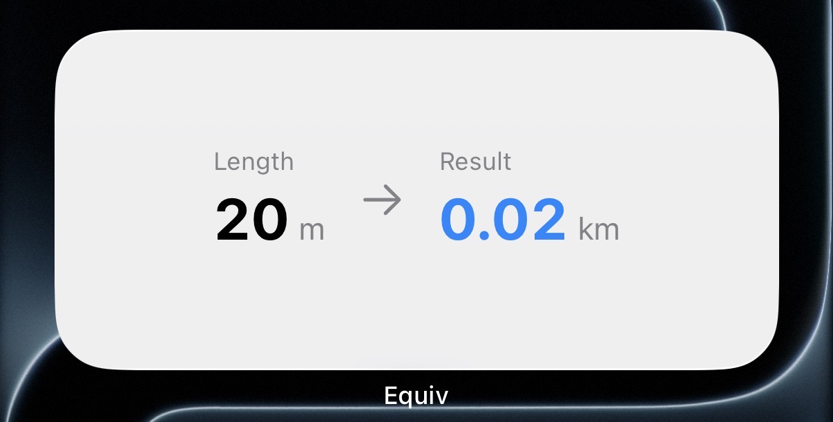 Home Screen widget showing a length conversion